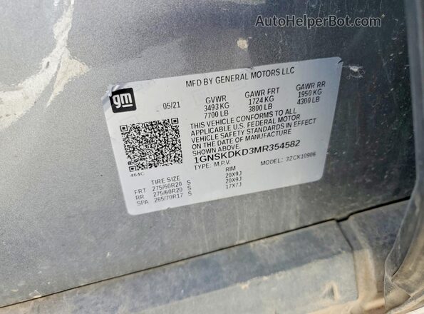1GNSKDKD3MR354582 2021 CHEVROLET SUBURBAN White 