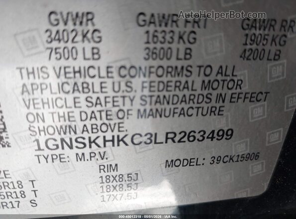 1GNSKHKC3LR263499 2020 CHEVROLET SUBURBAN Черный Вид подкапотного пространства