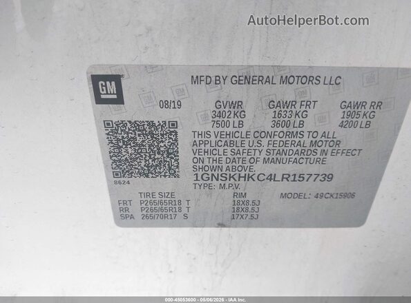 1GNSKHKC4LR157739 2020 CHEVROLET SUBURBAN White 