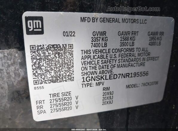 1GNSKLED7NR195556 2022 CHEVROLET TAHOE Black Vista del compartimento del motor