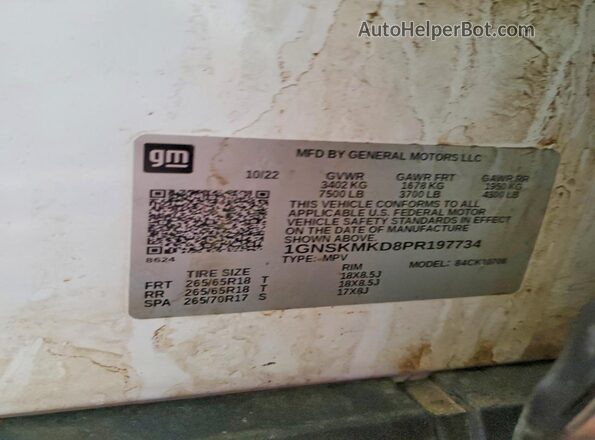 1GNSKMKD8PR197734 2023 CHEVROLET TAHOE White 