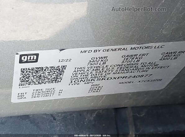 1GNSKSKDXPR240877 2023 CHEVROLET TAHOE Серый Вид подкапотного пространства