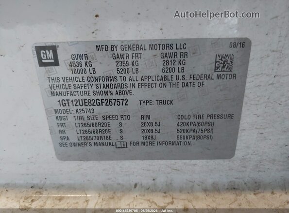 1GT12UE82GF267572 2016 GMC SIERRA White Widok komory silnika