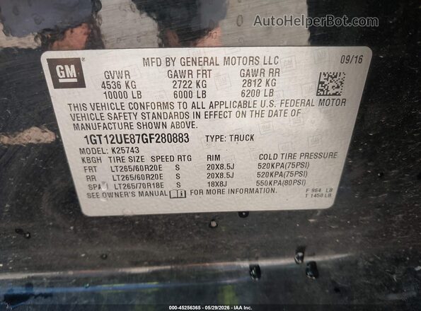 1GT12UE87GF280883 2016 GMC SIERRA Black 