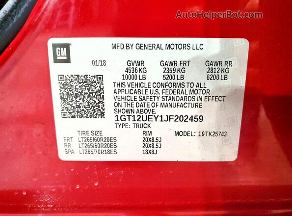 1GT12UEY1JF202459 2018 GMC SIERRA Maroon 