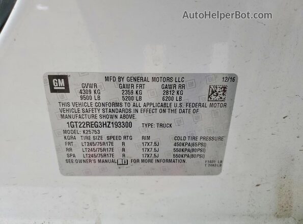 1GT22REG3HZ193300 2017 GMC SIERRA White Вид підкапотного простору