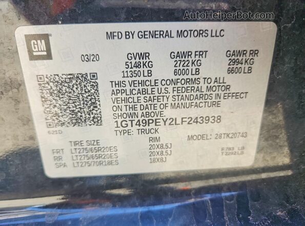 1GT49PEY2LF243938 2020 GMC SIERRA Black Engine compartment view
