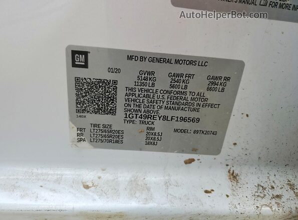 1GT49REY8LF196569 2020 GMC SIERRA White Widok komory silnika