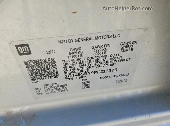1GT49SEY9PF213375 2023 GMC SIERRA Silver 