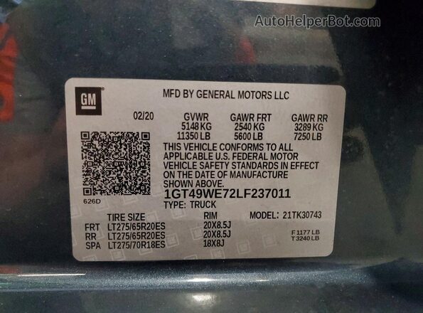 1GT49WE72LF237011 2020 GMC SIERRA Gray Widok komory silnika