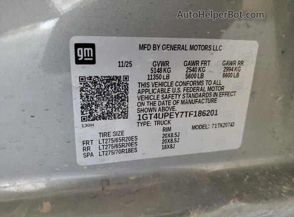 1GT4UPEY7TF186201 2026 GMC SIERRA Серебряный Вид наклейки с VIN-кодом
