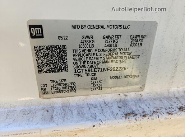 1GT59LE71NF302226 2022 GMC SIERRA White 