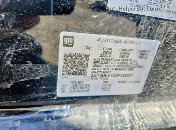 1GT5ULEY2SF318437 2025 GMC SIERRA Black Widok naklejki z numerem VIN