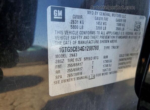 1GTG5CE34G1208780 2016 GMC CANYON Black Vista del compartimento del motor