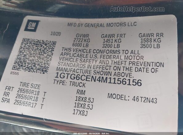 1GTG6CEN4M1156156 2021 GMC CANYON Black Vista del compartimento del motor