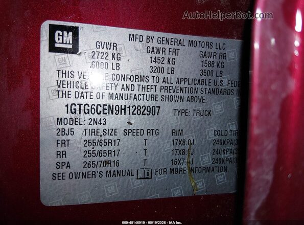 1GTG6CEN9H1282907 2017 GMC CANYON Red Շարժիչի բաժամունքի տեսք
