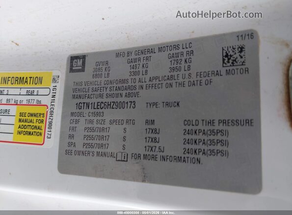 1GTN1LEC6HZ900173 2017 GMC SIERRA White Engine compartment view