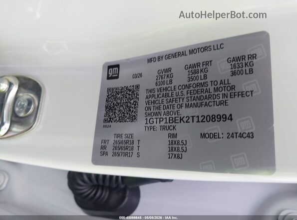 1GTP1BEK2T1208994 2026 GMC CANYON White Շարժիչի բաժամունքի տեսք