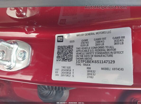 1GTP1BEK6S1147129 2025 GMC CANYON Red ძრავის განყოფილების ხედი