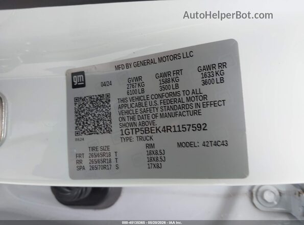 1GTP5BEK4R1157592 2024 GMC CANYON White Engine compartment view