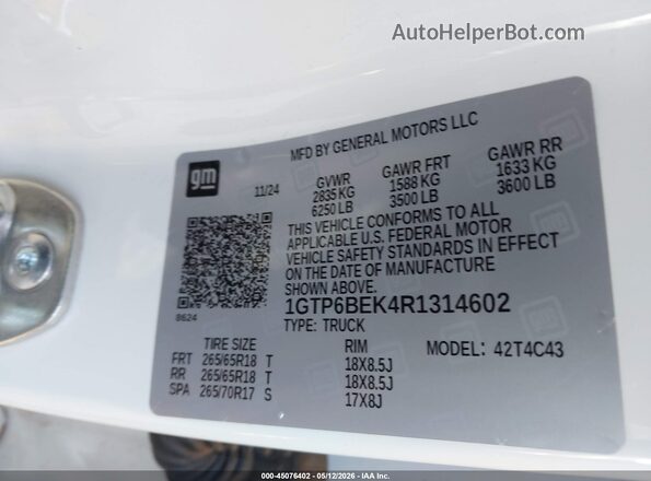 1GTP6BEK4R1314602 2024 GMC CANYON White Շարժիչի բաժամունքի տեսք