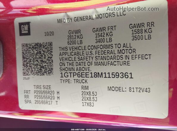 1GTP6EE18M1159361 2021 GMC CANYON Red 