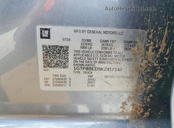 1GTP8BED5KZ417143 2019 GMC SIERRA Gray Widok komory silnika