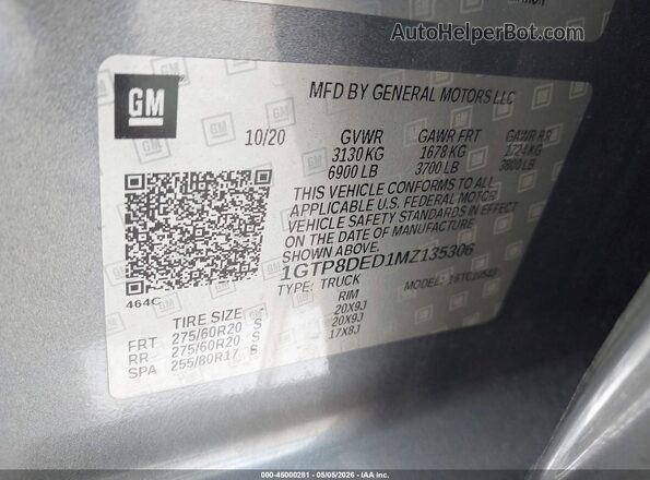 1GTP8DED1MZ135306 2021 GMC SIERRA Gray Engine compartment view