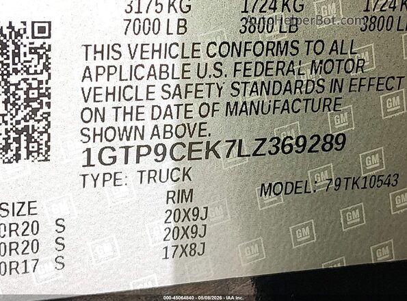 1GTP9CEK7LZ369289 2020 GMC SIERRA Black Engine compartment view