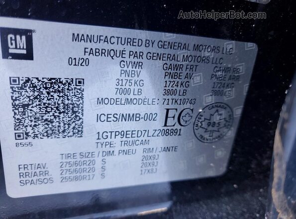 1GTP9EED7LZ208891 2020 GMC SIERRA Черный Вид наклейки с VIN-кодом