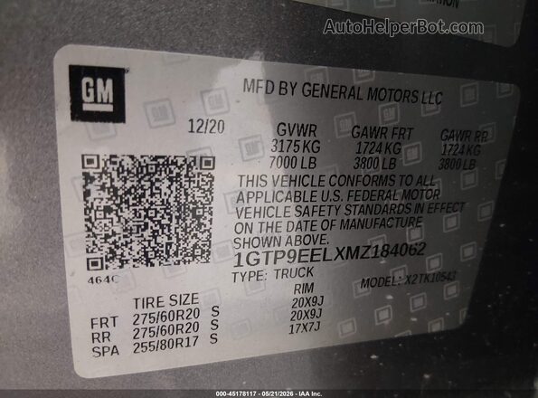 1GTP9EELXMZ184062 2021 GMC SIERRA Gray ძრავის განყოფილების ხედი