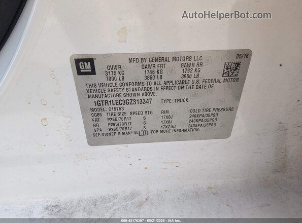 1GTR1LEC3GZ313347 2016 GMC SIERRA White Вид підкапотного простору