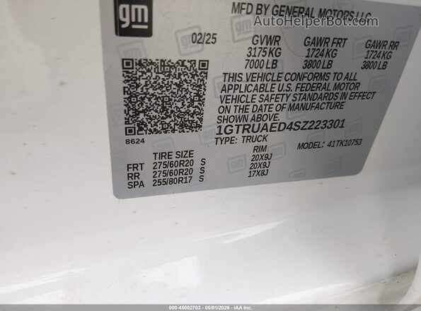 1GTRUAED4SZ223301 2025 GMC SIERRA White Engine compartment view