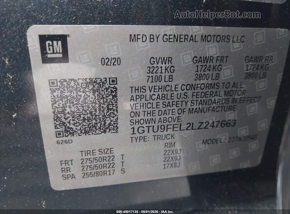 1GTU9FEL2LZ247663 2020 GMC SIERRA Blue ძრავის განყოფილების ხედი