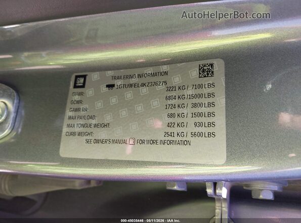 1GTU9FEL4KZ376275 2019 GMC SIERRA Серый 