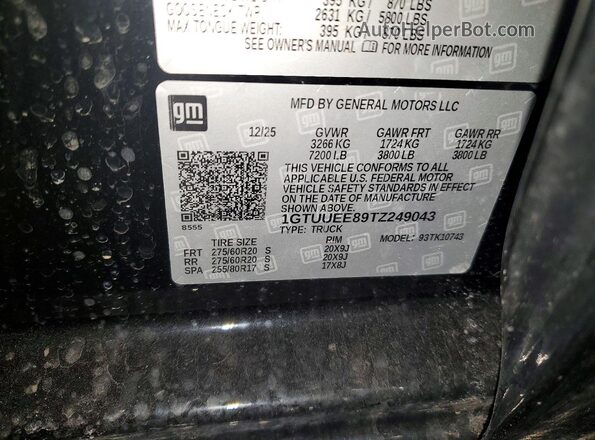 1GTUUEE89TZ249043 2026 GMC SIERRA Black VIN կոդի պիտակի տեսք