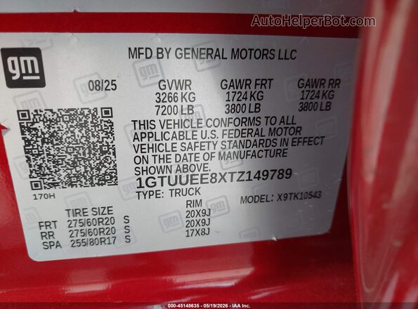 1GTUUEE8XTZ149789 2026 GMC SIERRA Red Engine compartment view