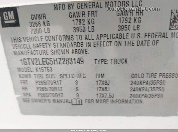 1GTV2LEC5HZ283149 2017 GMC SIERRA Белый Вид подкапотного пространства
