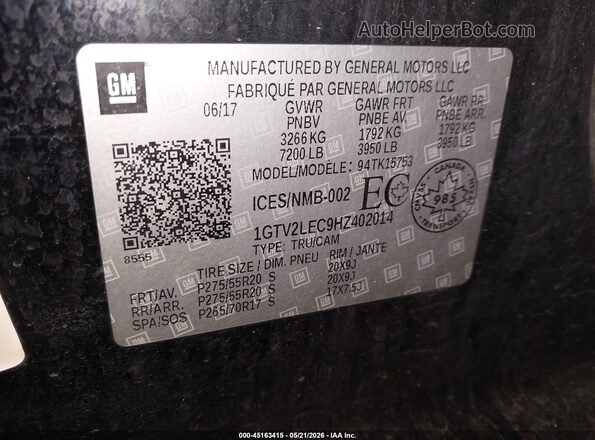 1GTV2LEC9HZ402014 2017 GMC SIERRA Black Vista del compartimento del motor