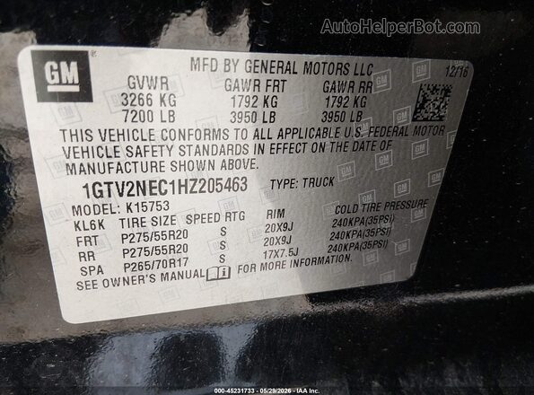 1GTV2NEC1HZ205463 2017 GMC SIERRA Black Вид підкапотного простору