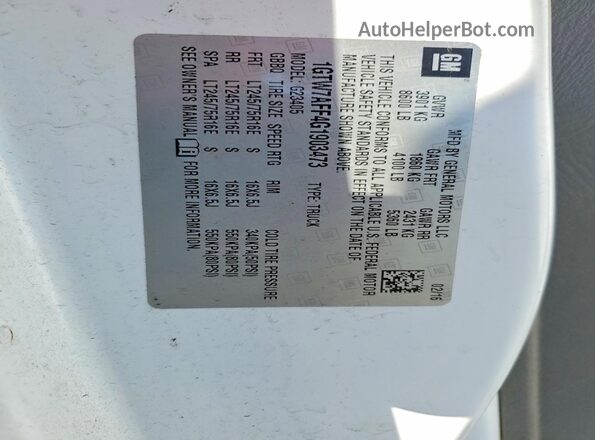 1GTW7AFF4G1903473 2016 GMC SAVANA White VIN კოდის სტიკერის ხედი