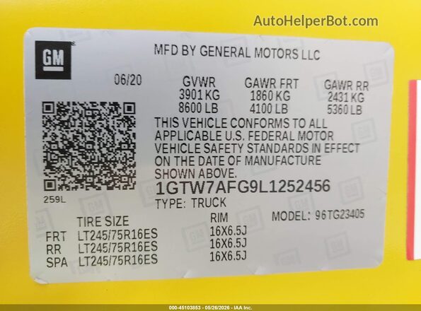 1GTW7AFG9L1252456 2020 GMC SAVANA CARGO Yellow Widok komory silnika