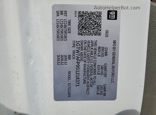 1GTW7AFP9S1218371 2025 GMC SAVANA Белый Вид наклейки с VIN-кодом