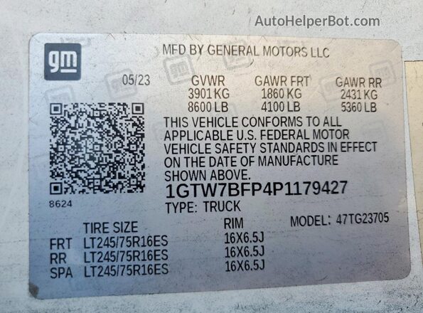 1GTW7BFP4P1179427 2023 GMC SAVANA White Widok naklejki z numerem VIN