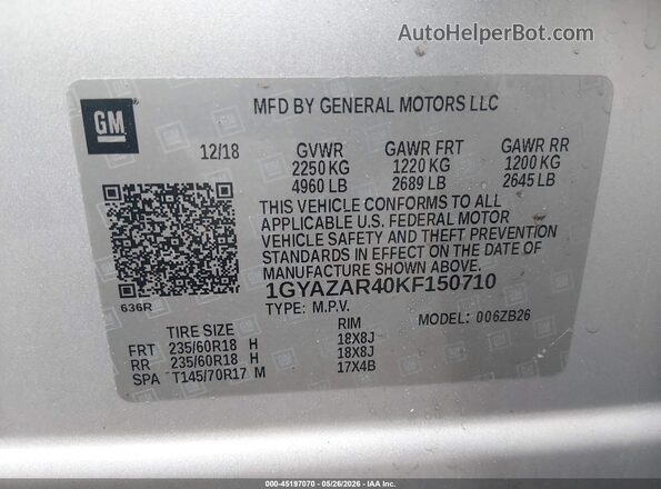 1GYAZAR40KF150710 2019 CADILLAC XT4 Silver Engine compartment view