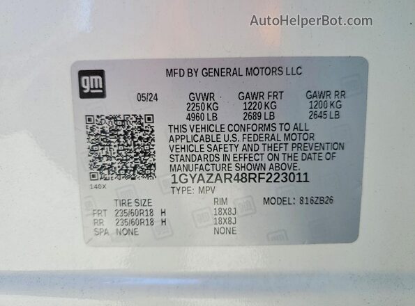1GYAZAR48RF223011 2024 CADILLAC XT4 White 