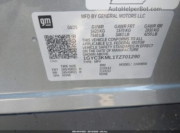 1GYC3KML1TZ701290 2026 CADILLAC VISTIQ Gray Շարժիչի բաժամունքի տեսք