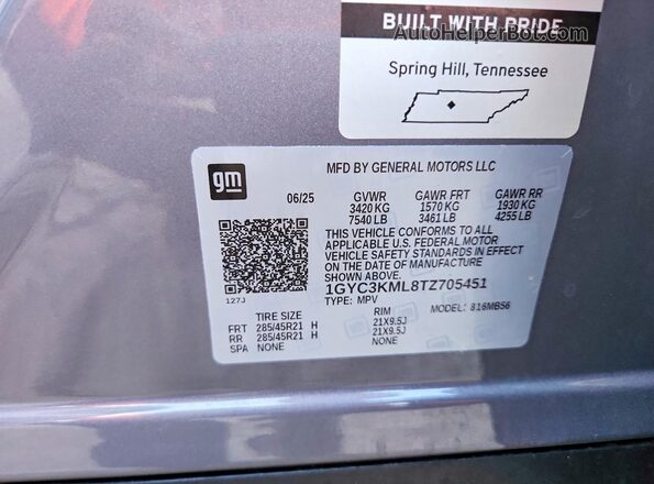 1GYC3KML8TZ705451 2026 CADILLAC VISTIQ Purple 