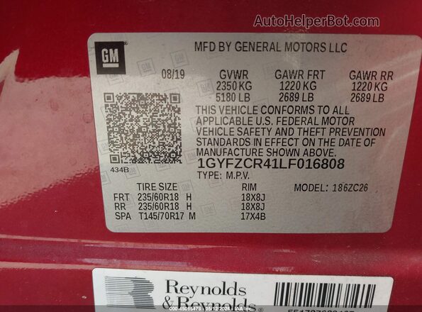 1GYFZCR41LF016808 2020 CADILLAC XT4 Red Շարժիչի բաժամունքի տեսք