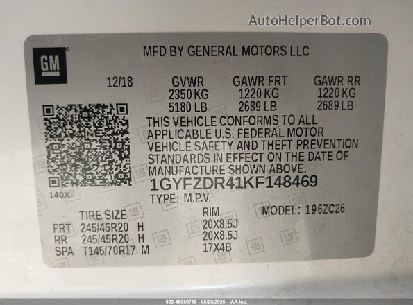 1GYFZDR41KF148469 2019 CADILLAC XT4 White Widok komory silnika